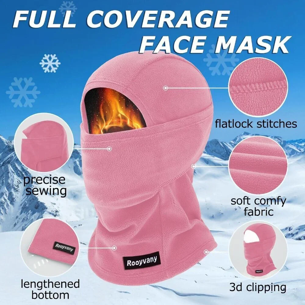 Women's Pink Balaclava Ski Mask Warm Windproof Lightweight Winter Face Mask
